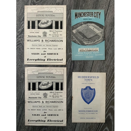 352 - Rare 1960s Postponed Football Programmes: 63/64 Manchester City v Middlesbrough dated 16 11 1963, 64... 