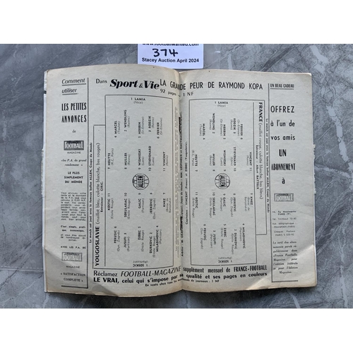 374 - 1960 Euros Semi Final Football Programme: France v Yugoslavia in fair/good condition with no team ch... 