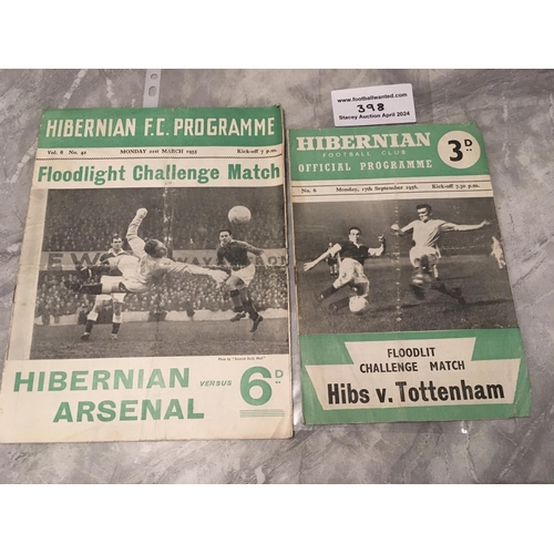 398 - Mid 1950s Hibernian Home Friendly Football Programmes: 54/55 Arsenal and 56/57 Tottenham both with f... 