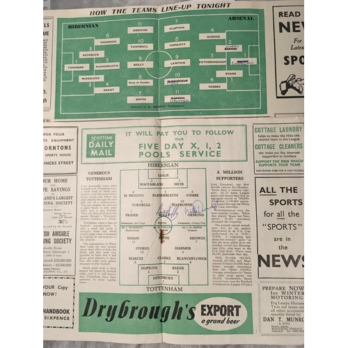 398 - Mid 1950s Hibernian Home Friendly Football Programmes: 54/55 Arsenal and 56/57 Tottenham both with f... 