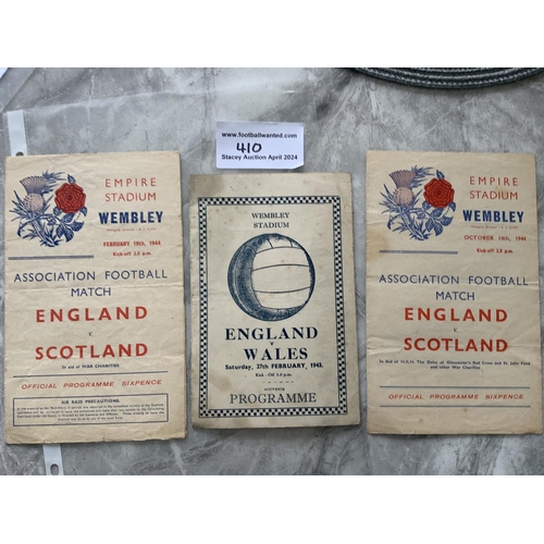 410 - England War Time Home Football Programmes: 4 page issues v Scotland at Wembley played on 19 Feb 1944... 