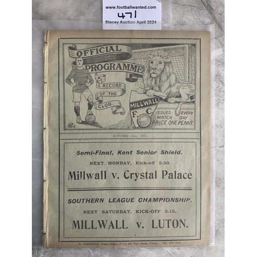 471 - 1911 - 1912 Millwall v QPR Football Programme: Good condition ex bound first team match with no team... 