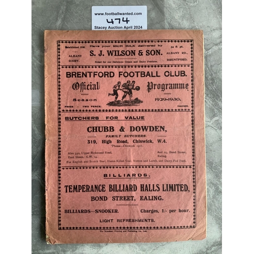 474 - 29/30 Brentford v QPR Football Programme: Fair/good condition division 3 match with no team changes.... 