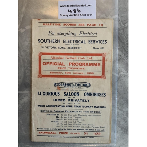 486 - 35/36 Aldershot v QPR Football Programme: Good condition division 3 match with no team changes. Scor... 