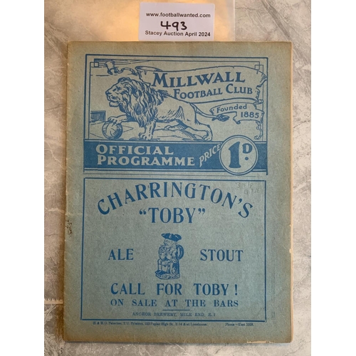 493 - 37/38 Millwall v QPR Football Programme: Good condition division 3 match with no team changes.