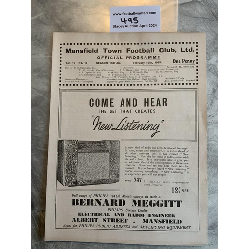 495 - 37/38 Mansfield Town v QPR Football Programme: Excellent condition division 3 match with no team cha... 