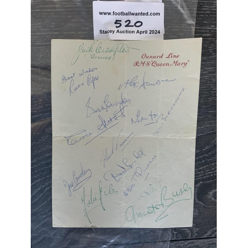 520 - Rare 1960 Manchester United Signed USA + Canada Football Tour Items: Hardback Cunard RMS Queen Mary ... 