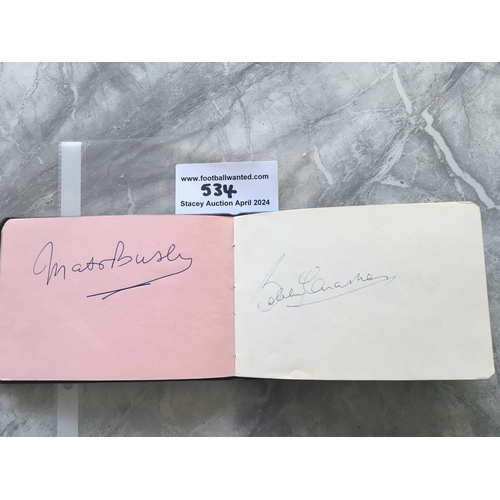 534 - Bobby Charlton Matt Busby + Chelsea Football Autographs: Whole page of autograph book with clear sig... 