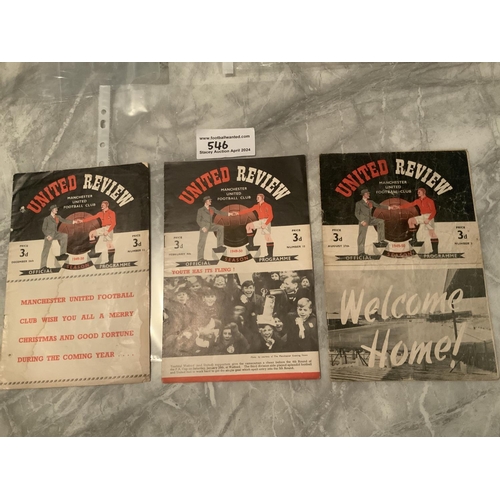 546 - 49/50 Manchester United Home Football Programmes: Burnley small tear on spine, Arsenal stained and W... 