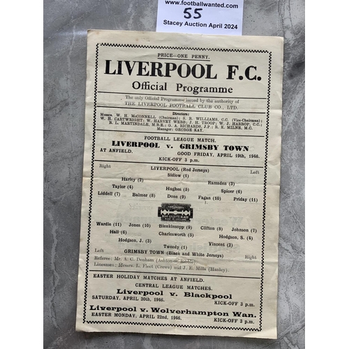 55 - 45/46 Liverpool v Grimsby Town Football Programme: Very good condition single sheet for the league m... 