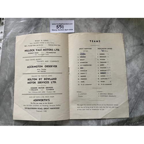 551 - 69/70 Great Harwood v Manchester United Football Programme: Lancashire Cup match dated 8 12 1969. Go... 