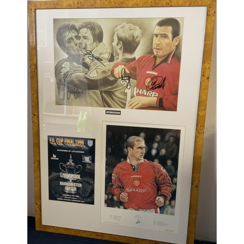 556 - 1996 Manchester United FA Cup Final Signed Display: Signed by Beckham Scholes Cantona and G Neville ... 