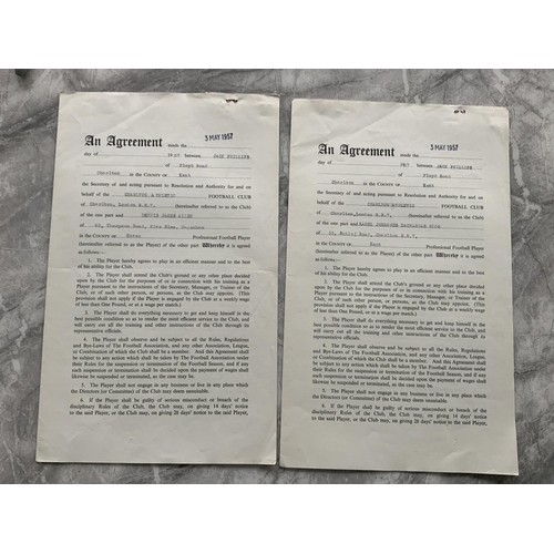 564 - Charlton 57/58 Football Contracts: Original contracts stating wages signed by club official and play... 