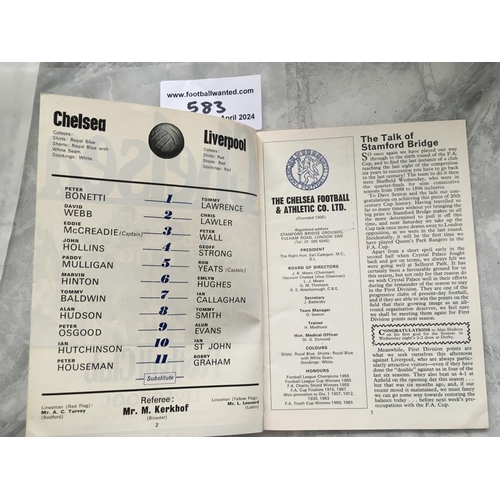 583 - 69/70 Chelsea v Liverpool Postponed Football Programme: Hard to obtain programme of the match dated ... 