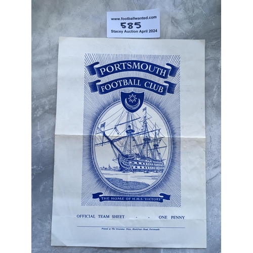 585 - 60/61 Portsmouth v Chelsea League Cup Football Programme: Large unwritten single sheet in good condi... 