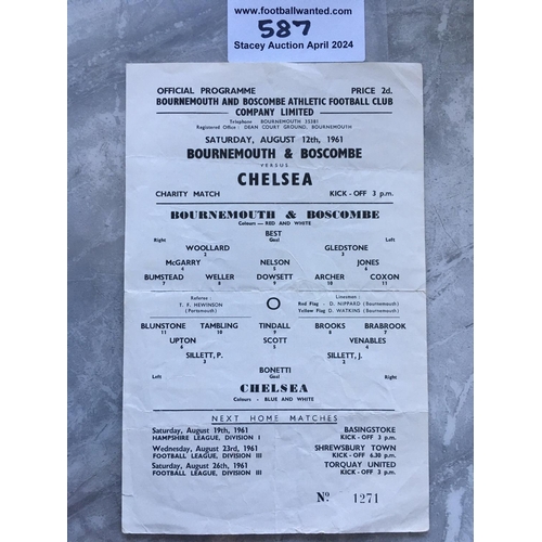 587 - 61/62 Bournemouth v Chelsea Charity Football Programme: Single sheet dated 12 8 1961 in good conditi... 