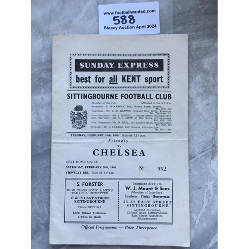 588 - 59/60 Sittingbourne v Chelsea Football Programme: Good condition friendly with fold. No team changes... 