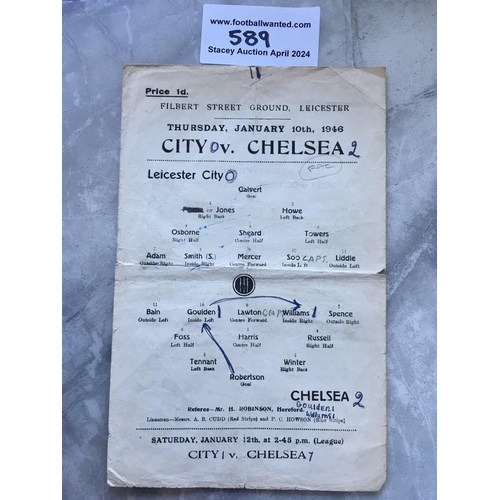 589 - 45/46 Leicester City v Chelsea Football Programme: Harder to obtain cup match dated Thursday 10th Ja... 