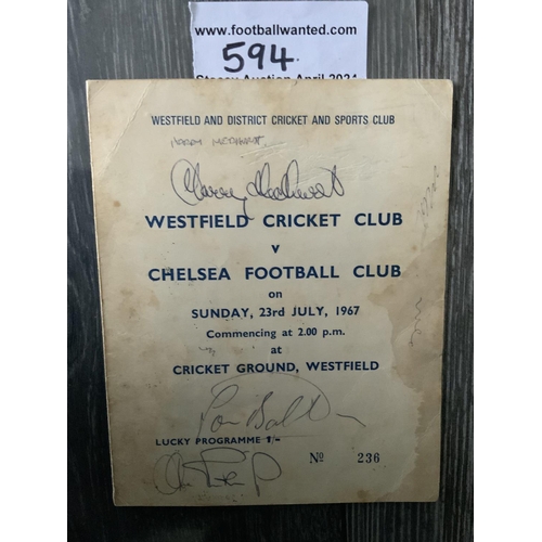 594 - 1967 Westfield C.C. v Chelsea Football Team Signed Cricket Programme: 4 pager with staining signed b... 