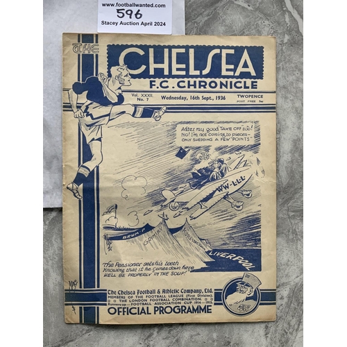 596 - 36/37 Chelsea v Liverpool Football Programme: Very good condition league match with no team changes.