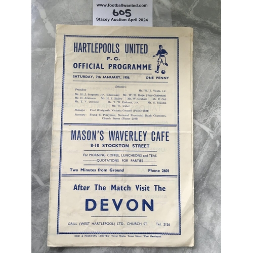 605 - 55/56 Hartlepool v Chelsea FA Cup Football Programme: Good condition with no writing. Fold.