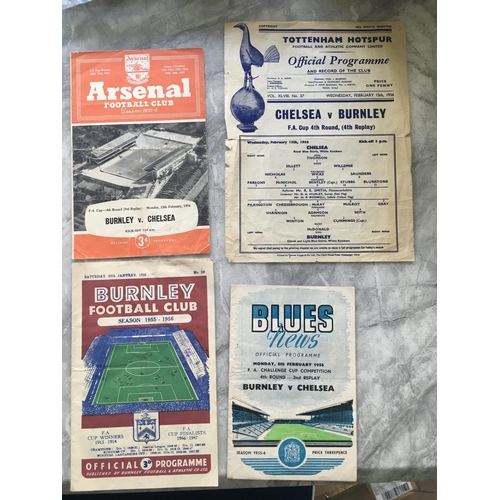 606 - 55/56 Burnley v Chelsea FA Cup Football Programmes: Incredibly this 4th round match went to 4 replay... 