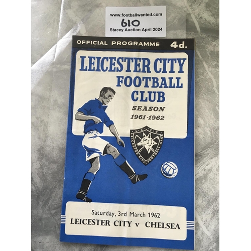 610 - 61/62 Leicester City v Chelsea Postponed Football Programme: Dated 3 3 1962 in good condition with n... 