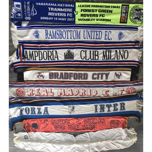 651 - Football Scarf + Flag Collection: Over 20 scarves which are often big European clubs with a couple o... 