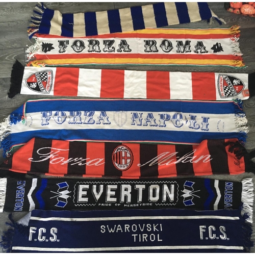 651 - Football Scarf + Flag Collection: Over 20 scarves which are often big European clubs with a couple o... 