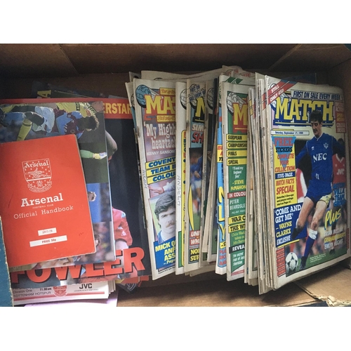 662 - Football Memorabilia Boxes: Match football magazines, Arsenal programmes, Panini 2018 World Cup card... 