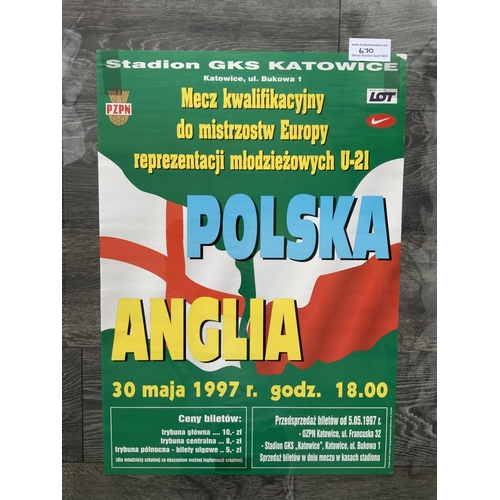 670 - 1997 Poland U21 v England Football Adverting Poster: Dated 30 5 1997 measuring a large 67 x 47 cm. O... 