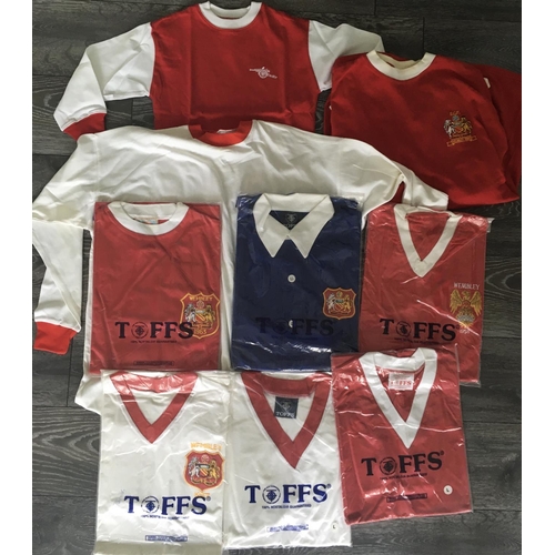 679 - Replica Football Shirt Collection: All reproductions with some made by Toffs. Shirts out of the bag ... 