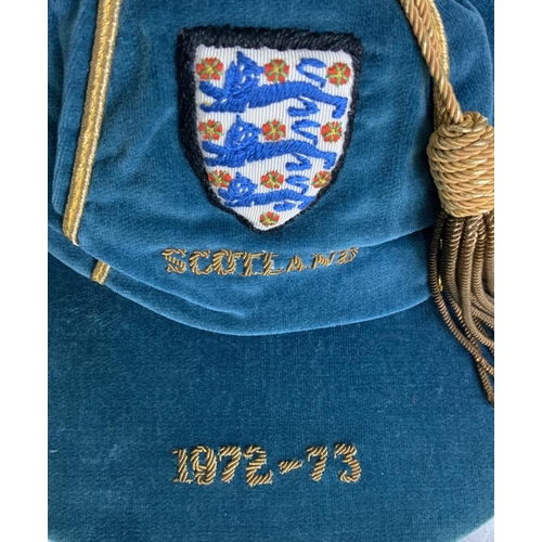 7 - John McDowell England Under 23 Football Cap + Memorabilia: Blue tasseled cap with 3 Lions embroidere... 