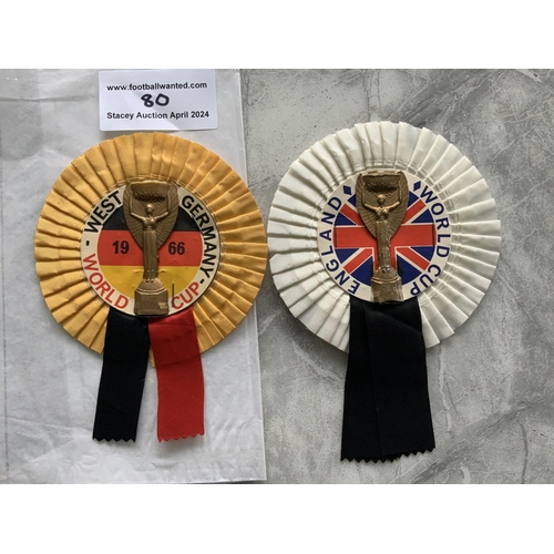 80 - 1966 World Cup Finalists Football Rosettes: Original rosettes of both England and West Germany in go... 