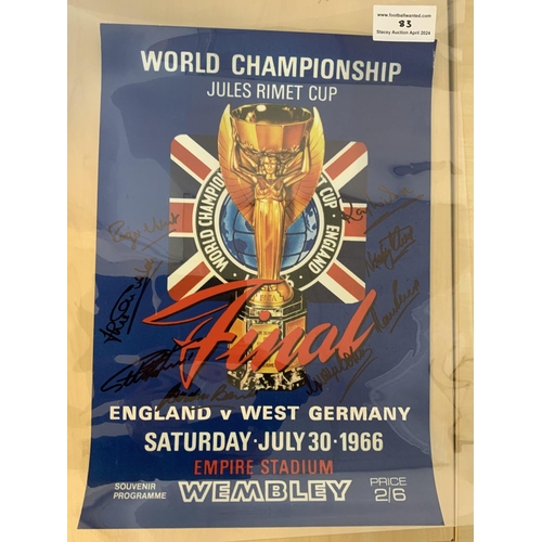 83 - 1966 England Signed World Cup Football Poster: Large poster which is a larger version of the final p... 