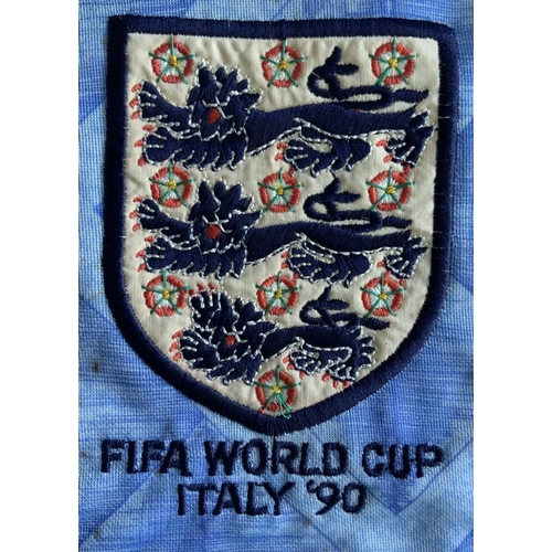 9 - England 1990 World Cup Match Issued + Signed Football Shirt: Umbro XL long sleeve blue patterned goa... 