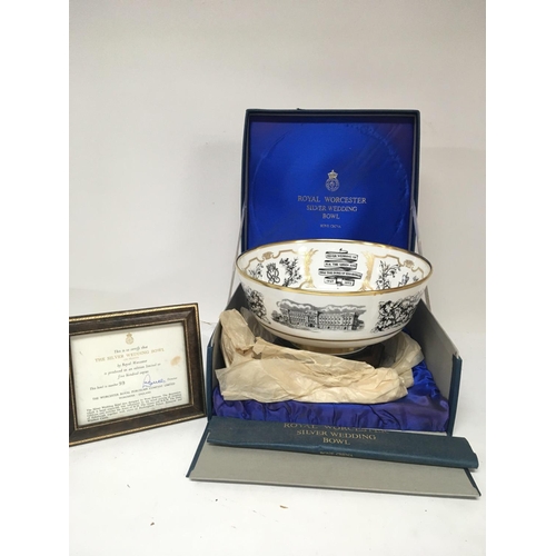 1188 - A Royal Worcester limited edition porcelain commemorative Silver wedding bowl with stand box and sig... 