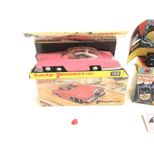 1 - A Boxed Dinky Toys Lady Penelopes Fab 1 #100. And a Boxed Corgi Batmobile #267.