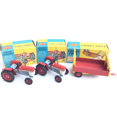 177 - 2 X Boxed Corgi Massey-Ferguson 165 Tractors #66 and a Corgi Farm Tipper.