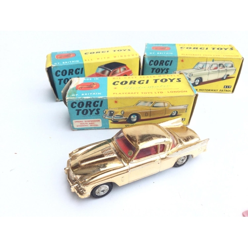 179 - 3 Boxed Corgi Vehicles. A Austin A.40 Saloon #216. A Ford Zephyr Motorway Patrol #429 and a Studebre... 