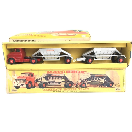 3 - A Boxed Matchbox Hatra Tractor #K-3. A Fruehauf Hopper Train #M-4 and a Boxed Japanese Mercedes Benz... 