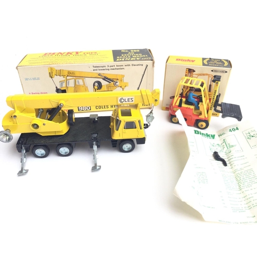 36 - A Boxed Dinky Coles Hydra Ruck 150T #980 and a Conveyancer Fork Lift Truck #404.