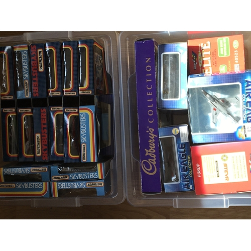 697 - Two boxes containing Aeronautical die-cast models Matchbox Sky busters Air Eagle and others. (2)