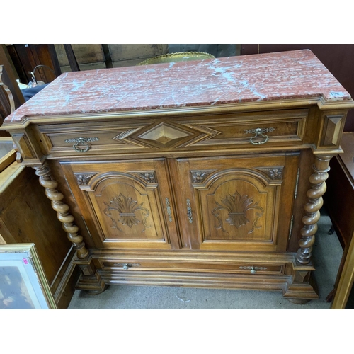 1367 - A large french cabinet with red marble top. 110cm x 124cm.