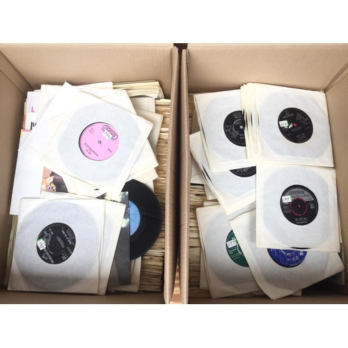 143 - Two boxes and two record cases of 7inch singles by various artists from the 1960s onwards.