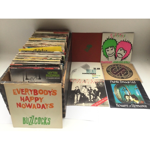 181 - A box of over 150 punk, post punk and new wave 7inch singles by various artists including Sex Pistol... 