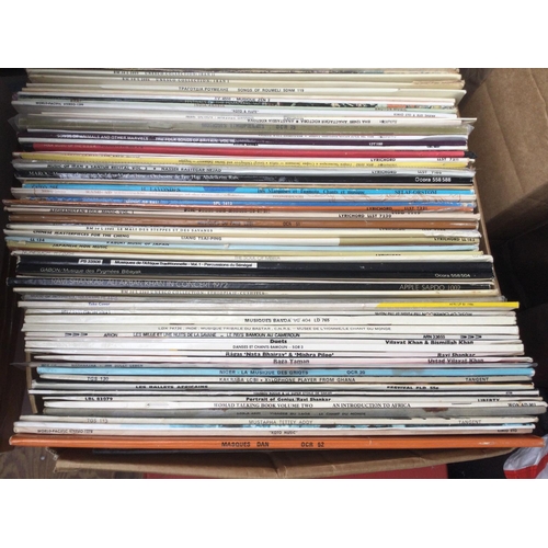 185 - A large collection of world music LPs and 7inch singles including field recordings from Africa, Indi... 