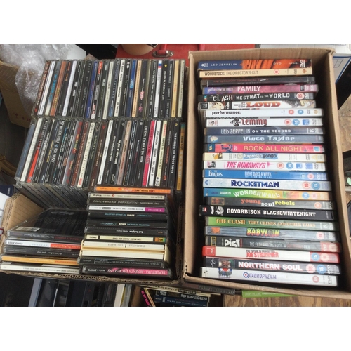 235 - Two boxes of rock & pop CDs plus a box of music DVDs (3).