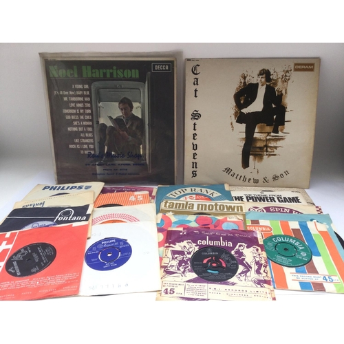 281 - A small collection of 7inch singles plus two LPs by artists from the 1950s onwards including Cat Ste... 