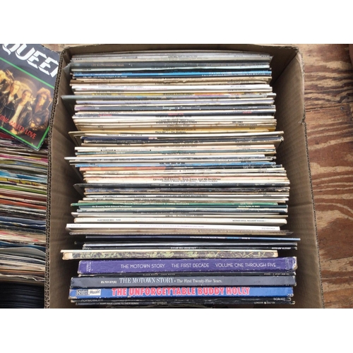 72 - Two boxes of LPs and 7inch singles by various artists including Queen, Lou Reed, Procul Harum, Elvis... 